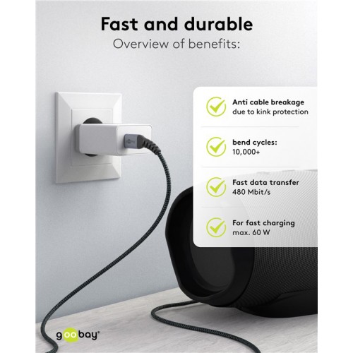 GOOBAY καλώδιο USB-C 49301, 60W, 480Mbps, 0.50m, μαύρο