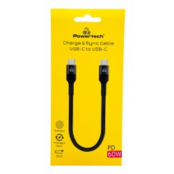 POWERTECH καλώδιο USB-C PTR-0204, PD 60W, 480Mbps, 25cm, μαύρο
