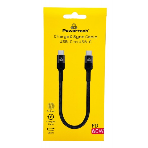 POWERTECH καλώδιο USB-C PTR-0204, PD 60W, 480Mbps, 25cm, μαύρο