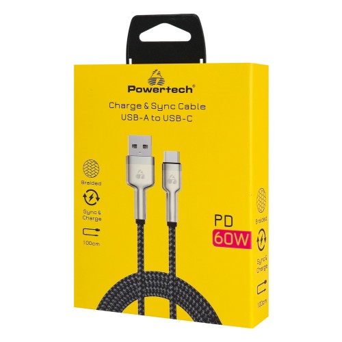 POWERTECH καλώδιο USB-C σε USB PTR-0199, PD 60W, 480Mbps, 1m, μαύρο/γκρι