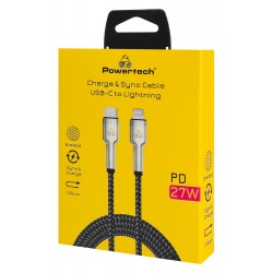 POWERTECH καλώδιο Lightning σε USB-C PTR-0200, PD 27W, 480Mbps, 1m, μαύρο/γκρι