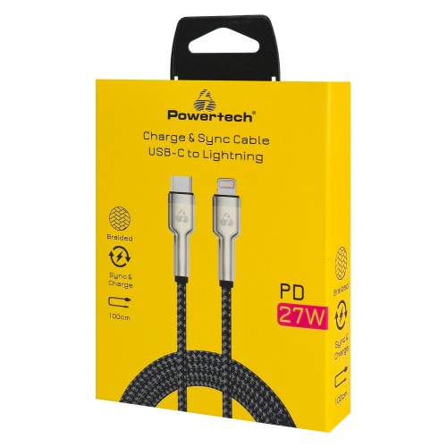 POWERTECH καλώδιο Lightning σε USB-C PTR-0200, PD 27W, 480Mbps, 1m, μαύρο/γκρι
