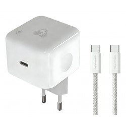 POWERTECH φορτιστής τοίχου PT-1581 με καλώδιο, USB-C, 40 έως 60W, GaN, AVS, λευκός