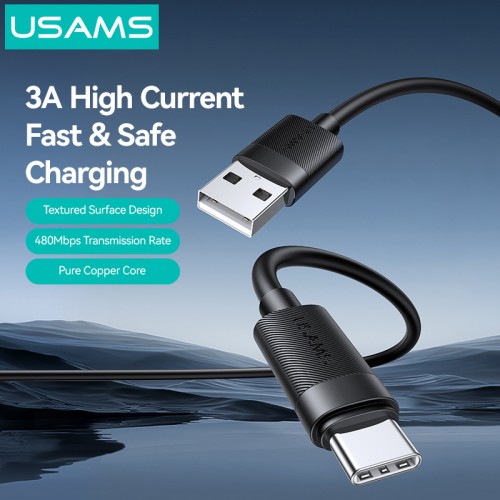 USAMS καλώδιο USB-C σε USB SJ777, 3A, 480Mbps, 1m, μαύρο