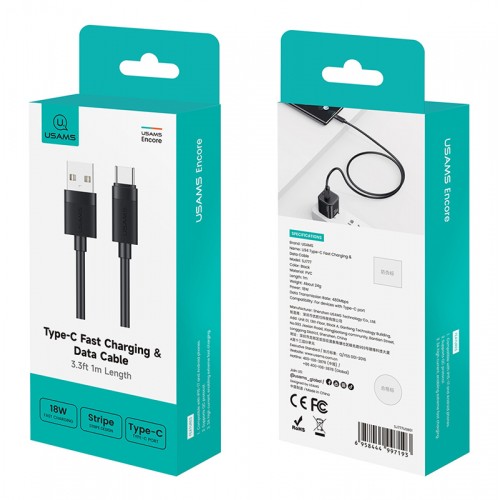USAMS καλώδιο USB-C σε USB SJ777, 3A, 480Mbps, 1m, μαύρο