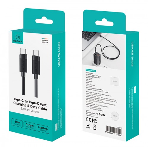 USAMS καλώδιο USB-C SJ780, 60W, 480Mbps, 1m, μαύρο