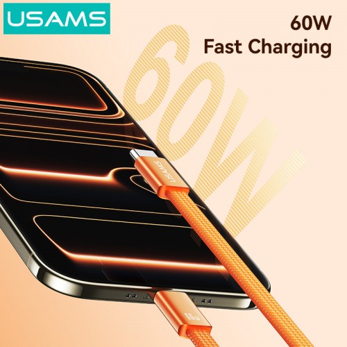 USAMS καλώδιο USB-C SJ783, 60W, 480Mbps, flat, 1.2m, μπλε