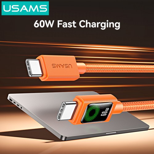 USAMS καλώδιο USB-C SJ773, 60W, 480Mbps, 1.2m, πορτοκαλί