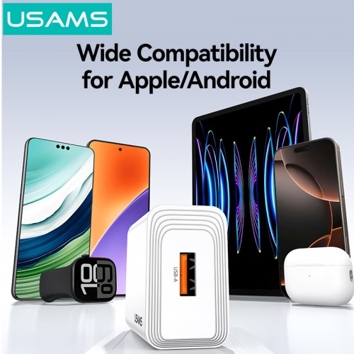 USAMS φορτιστής τοίχου CC324, USB, 18W, λευκός
