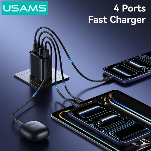 USAMS φορτιστής τοίχου CC330, 2x USB & 2x USB-C, 40W, GaN, μαύρος