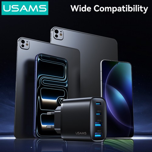 USAMS φορτιστής τοίχου CC330, 2x USB & 2x USB-C, 40W, GaN, μαύρος