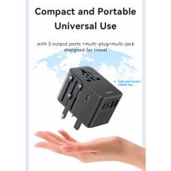 USAMS φορτιστής/αντάπτορας πρίζας CC310, 2x USB & 3x USB-C, universal, 70W, μαύρος