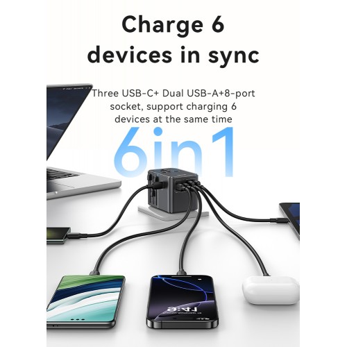 USAMS φορτιστής/αντάπτορας πρίζας CC310, 2x USB & 3x USB-C, universal, 70W, μαύρος
