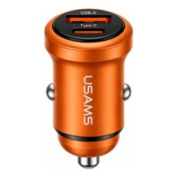 USAMS φορτιστής αυτοκινήτου CC322, USB & USB-C, 30W, πορτοκαλί