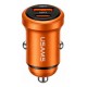 USAMS φορτιστής αυτοκινήτου CC322, USB & USB-C, 30W, πορτοκαλί