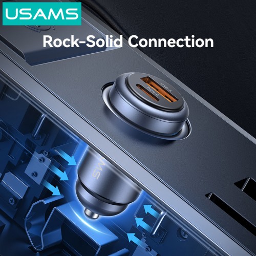 USAMS φορτιστής αυτοκινήτου CC322, USB & USB-C, 30W, πορτοκαλί