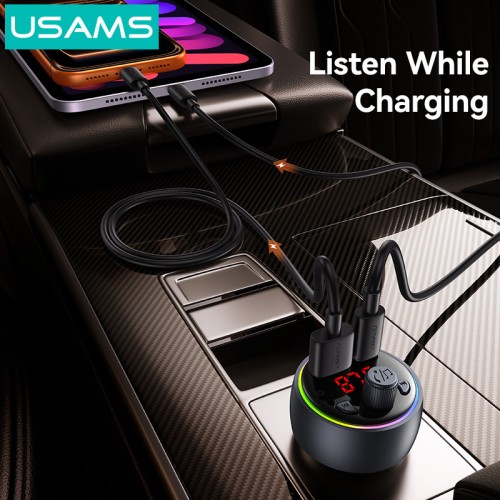 USAMS FM transmitter & φορτιστής CC328, USB/USB-C, 30W, Bluetooth, μαύρο