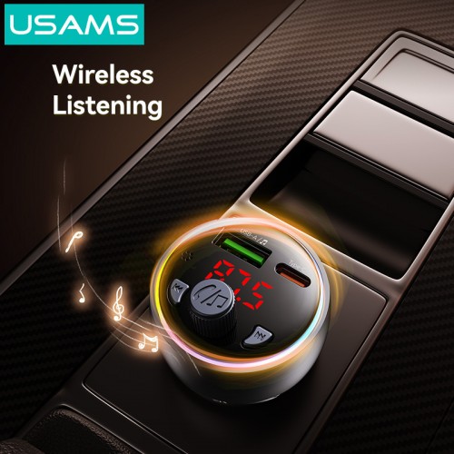USAMS FM transmitter & φορτιστής CC328, USB/USB-C, 30W, Bluetooth, μαύρο