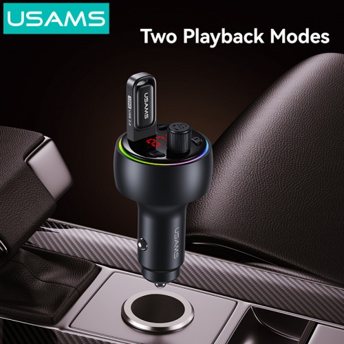 USAMS FM transmitter & φορτιστής CC328, USB/USB-C, 30W, Bluetooth, μαύρο