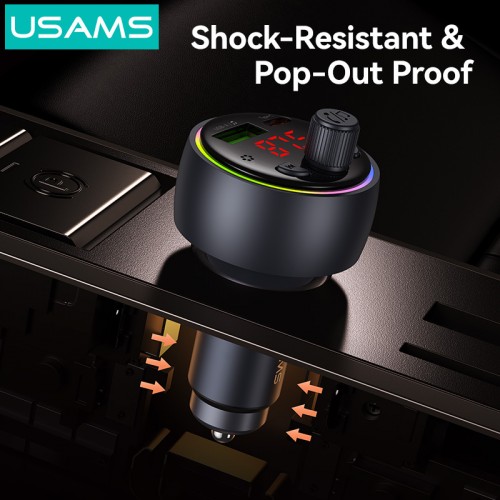 USAMS FM transmitter & φορτιστής CC328, USB/USB-C, 30W, Bluetooth, μαύρο
