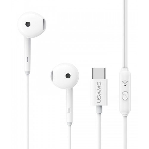 USAMS earphones με μικρόφωνο SJ771, USB-C σύνδεση, 1.2m, λευκά