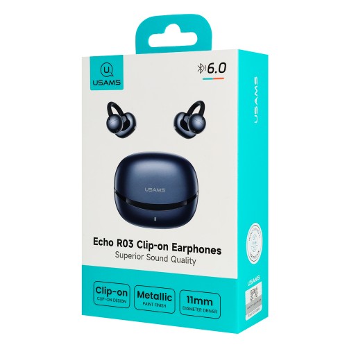 USAMS earphones με θήκη φόρτισης Echo R03, OWS, Φ11mm, 40/300mAh, μπλε