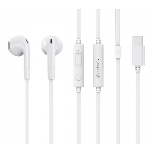 CELEBRAT earphones με μικρόφωνο G39, USB-C σύνδεση, 14mm, 1.2m, λευκά