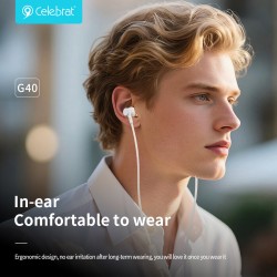 CELEBRAT earphones με μικρόφωνο G40, USB-C σύνδεση, 10mm, 1.2m, μαύρα