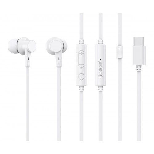 CELEBRAT earphones με μικρόφωνο G40, USB-C σύνδεση, 10mm, 1.2m, λευκά