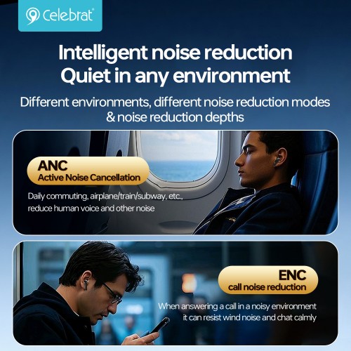 CELEBRAT earphones με θήκη φόρτισης W72, True Wireless, 10mm, 33/380mAh, ANC & ENC, μαύρα