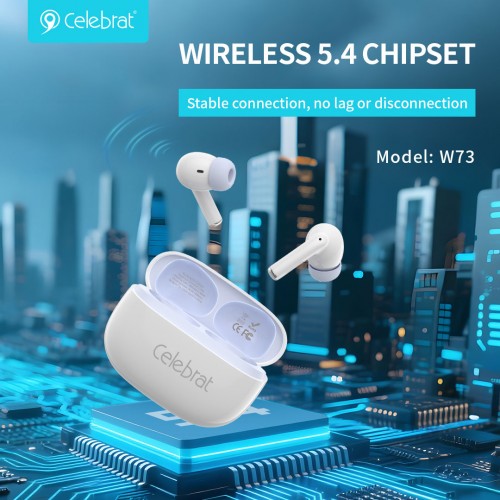 CELEBRAT earphones με θήκη φόρτισης W73, True Wireless, 13mm, 33/380mAh, μαύρα