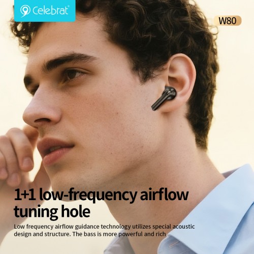 CELEBRAT earphones με θήκη φόρτισης W80, True Wireless, 13mm, 30/230mAh, λευκά