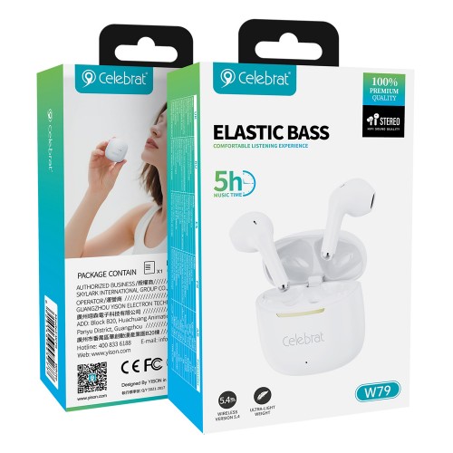 CELEBRAT earphones με θήκη φόρτισης W79, True Wireless, 13mm, 30/300mAh, λευκά