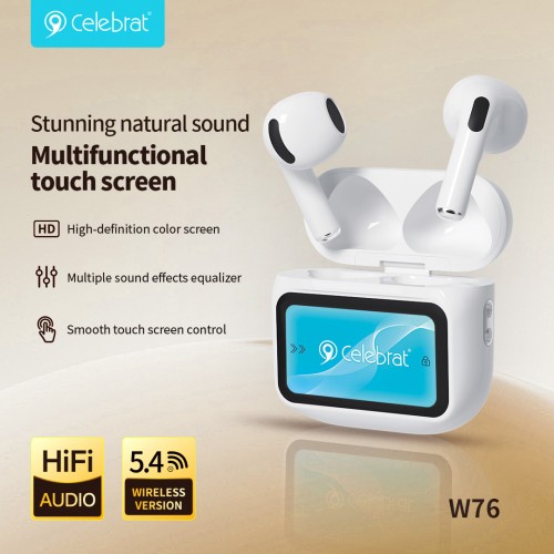 CELEBRAT earphones με θήκη φόρτισης W76, True Wireless, 13mm, 25/300mAh, λευκά