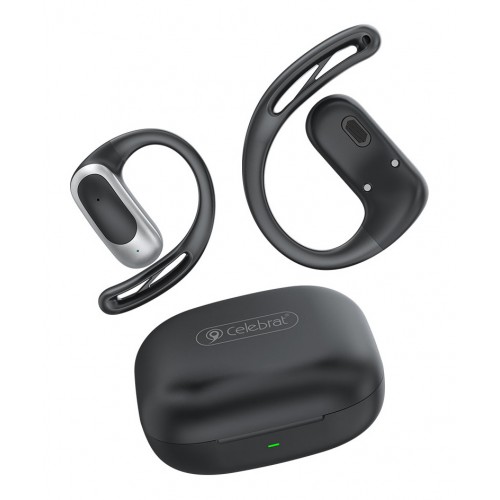 CELEBRAT earphones με θήκη φόρτισης W77, OWS, 12mm, 40/400mAh, μαύρα