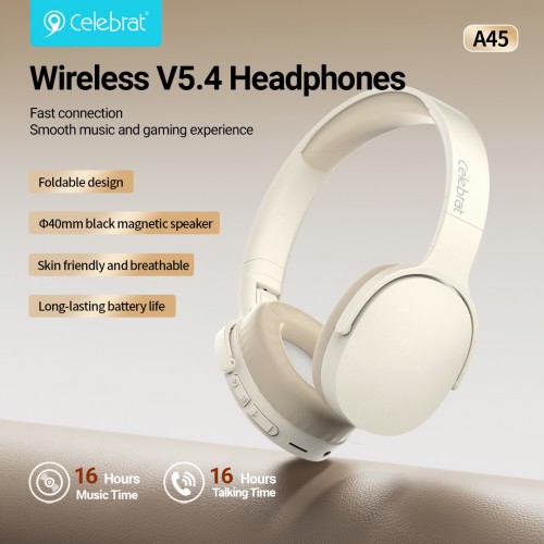 CELEBRAT headphones A45, ασύρματα & ενσύρματα, micro SD, 40mm, 250mAh, μαύρα
