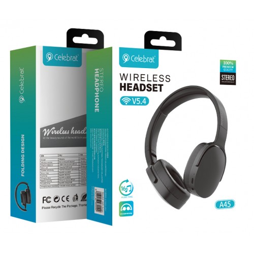 CELEBRAT headphones A45, ασύρματα & ενσύρματα, micro SD, 40mm, 250mAh, μαύρα