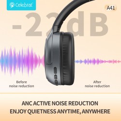 CELEBRAT headphones A41, ασύρματα & ενσύρματα, 40mm, 400mAh, ANC, μαύρα
