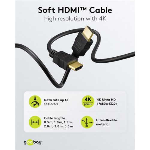GOOBAY καλώδιο HDMI 80101 με Ethernet, soft, 4K/60Hz, 18 Gbps, 1m, μαύρο