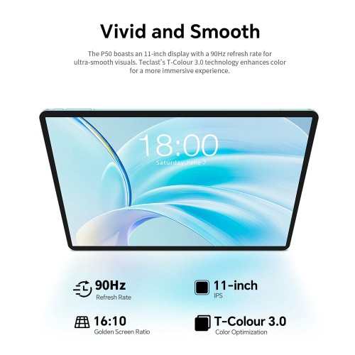 TECLAST tablet P50 με πληκτρολόγιο/στυλό αφής/θήκη, 11", 4/128GB, 4G, Android 15, 7000mAh, μπλε