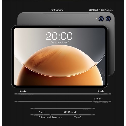 TECLAST tablet T65, 13.4", 6/128GB, 4G, Android 15, 8000mAh, γκρι