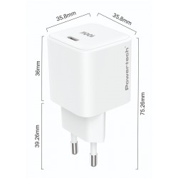 POWERTECH φορτιστής τοίχου PT-1612, USB-C, 100W, GaN, AVS, λευκός