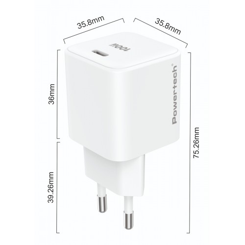 POWERTECH φορτιστής τοίχου PT-1612, USB-C, 100W, GaN, AVS, λευκός