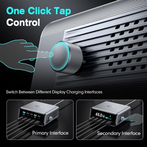 POWERTECH σταθμός φόρτισης PT-1622 με οθόνη, USB & 4x USB-C, GaN, 100W, ασημί