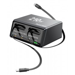 POWERTECH σταθμός φόρτισης PT-1623, USB/3x USB-C/2x USB-C καλώδια, GaN, 160W, μαύρος