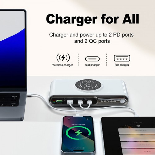 POWERTECH σταθμός φόρτισης PT-1624, 2x USB/2x USB-C/wireless, 72W, λευκός