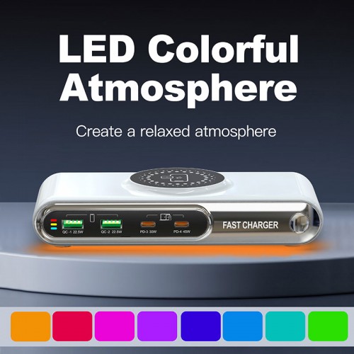 POWERTECH σταθμός φόρτισης PT-1624, 2x USB/2x USB-C/wireless, 72W, λευκός