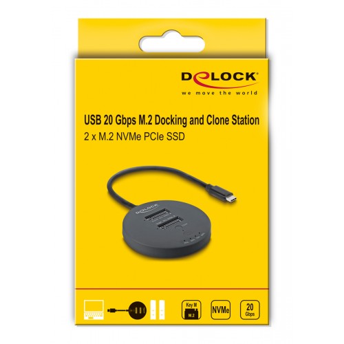 DELOCK docking station για M.2 NVMe PCIe SSD 64364, 2 θέσεων, 20Gbps, clone function, μαύρο