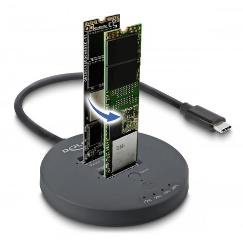 DELOCK docking station για M.2 NVMe PCIe SSD 64364, 2 θέσεων, 20Gbps, clone function, μαύρο