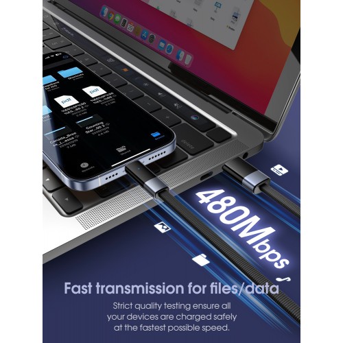 LDNIO καλώδιο USB-C σε USB LS241Q, flat, 100W, 480Mbps, 1m, μαύρο